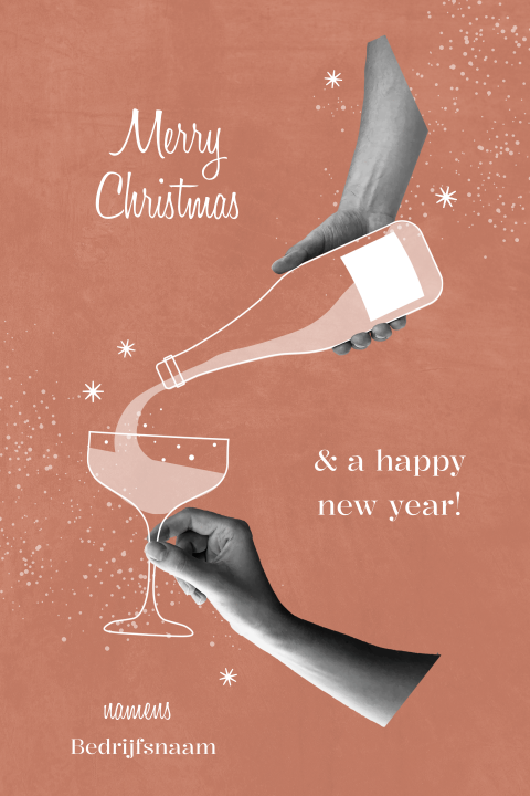 Retro kerstkaart met champagne