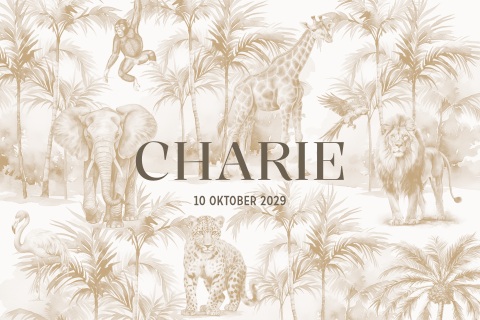 Jungle geboortekaartje in beige met diverse dieren