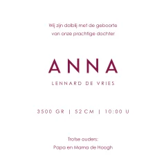 Donkerroze geboortekaartje met ooievaar