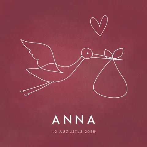 Donkerroze geboortekaartje met ooievaar