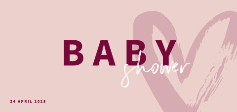 Hippe babyshower uitnodiging met groot roze hart