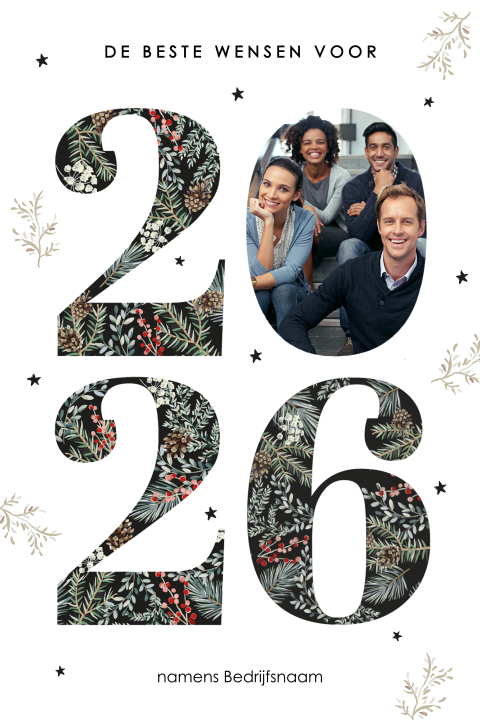 Kerstkaart met 2026 en eigen foto in 0