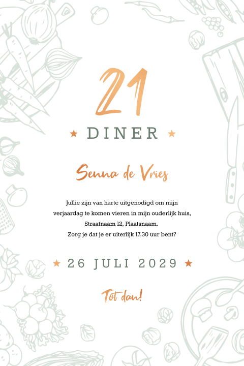 21 diner met illustraties eten en koperfolie