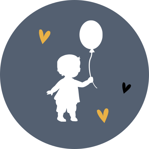 Blauwe sluitsticker met silhouet jongen met ballon