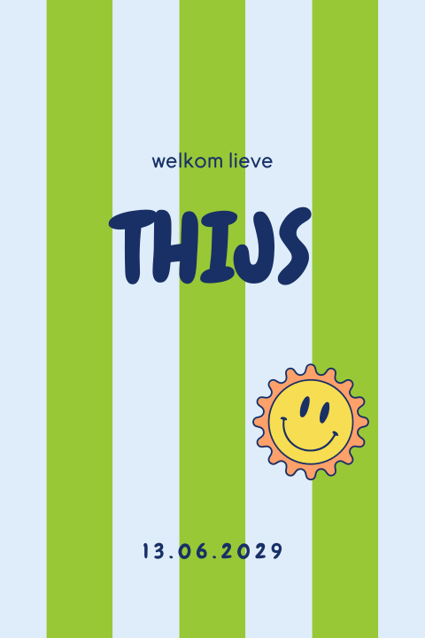 Groen geboortekaartje met strepen en smiley