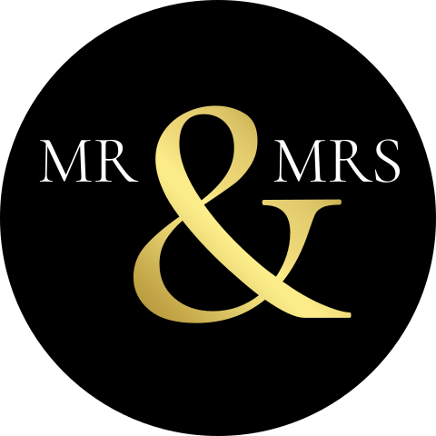 Zwarte sluitsticker Mr & Mrs met foliedruk