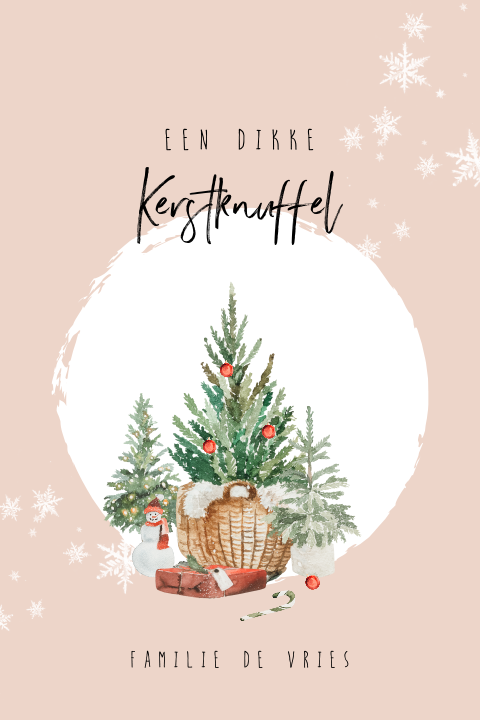 Roze kerstkaart met waterverf kerstboompjes