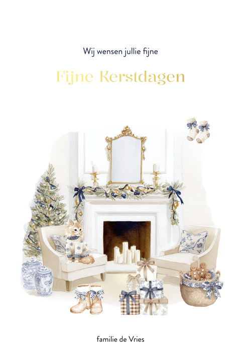 Stijlvolle kerstkaart met sfeervol interieur