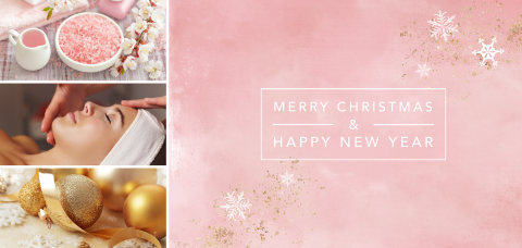 Roze kerstkaart met foto's wellness en spetters
