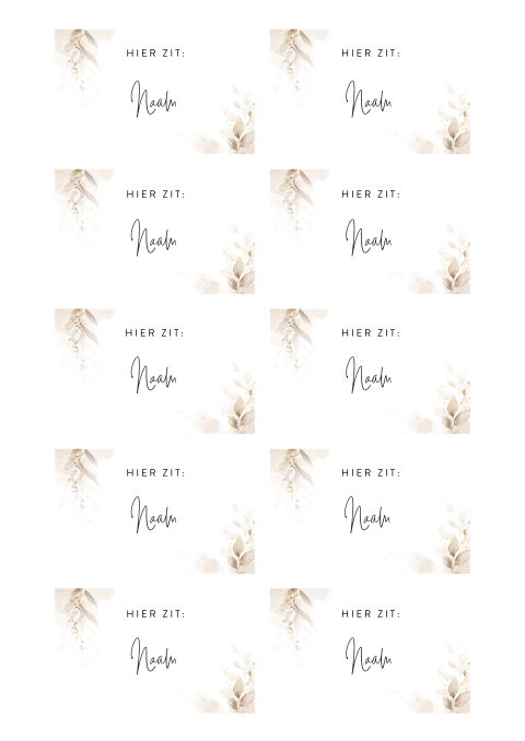 Kleine naamkaartjes met mooie beige bladeren