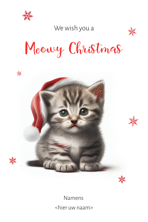 Kerstkaart kitten met kerstmuts