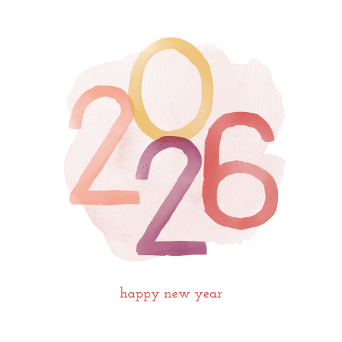 Minimalistische kerstkaart met kleurrijk waterverf 2026