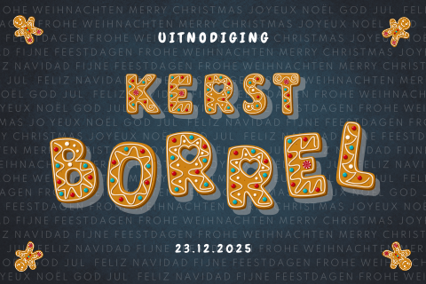 Kerstborrel uitnodiging met peperkoek letters