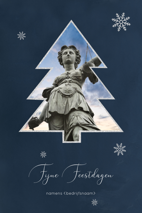 Zakelijke kerstkaart advocatuur met foto in zilveren kerstboom