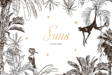 Folie geboortekaartje meisje met aapje in jungle