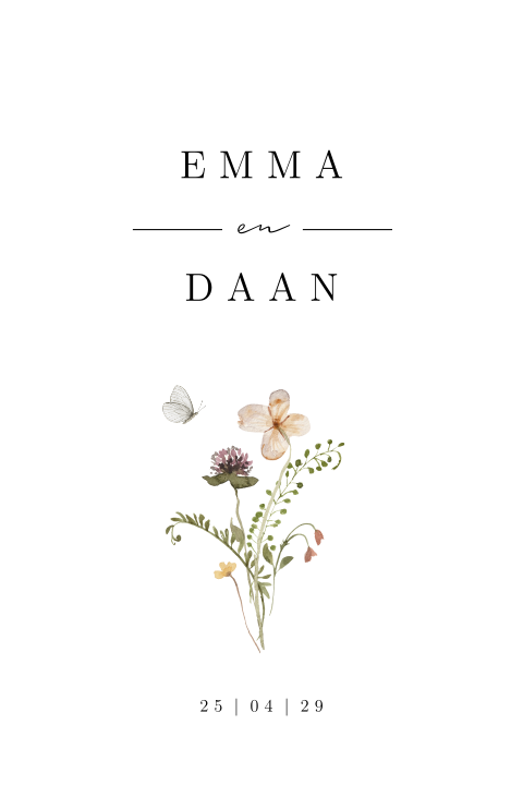 Minimalistische trouwkaart met waterverf bloemen