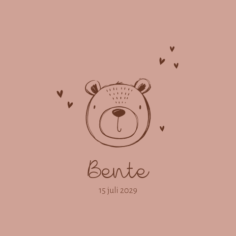 Geboortekaartje meisje met roze lijntekening beertje