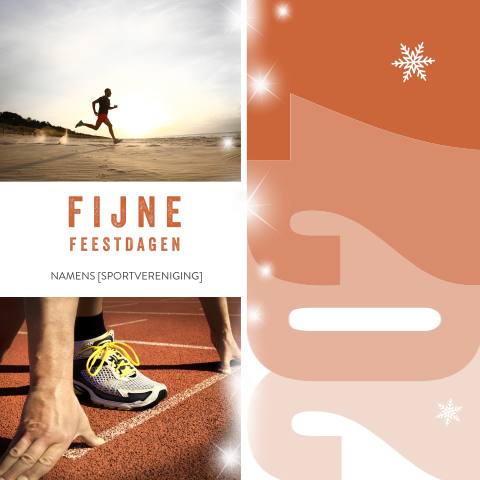 Sportieve kerstkaart met twee foto's, sterren en 2027