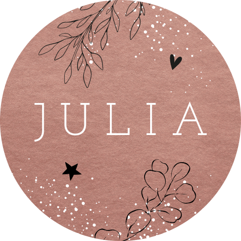 Roze sluitsticker meisje met blaadjes en spetters