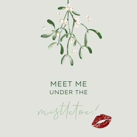 Zachtgroene kerstkaart met mistletoe