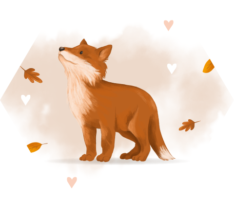 Herfst sluitsticker met vos en roze waterverf