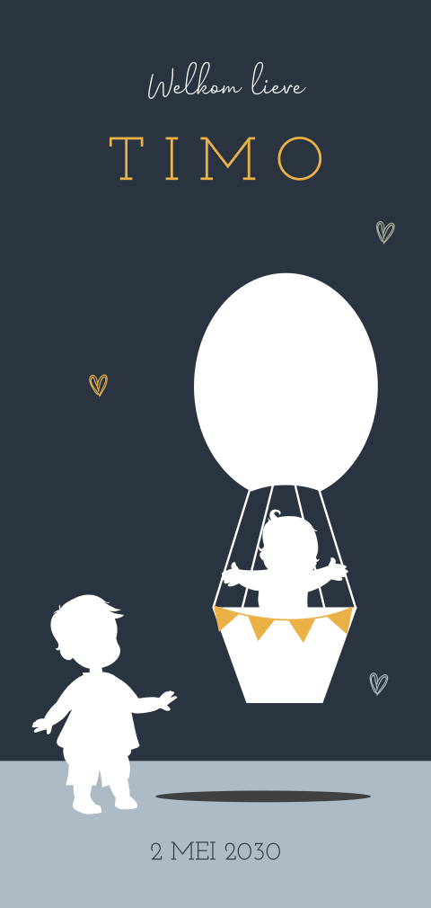 Silhouet geboortekaartje broertje met luchtballon met jongen