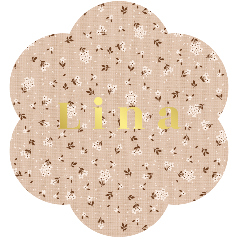 Beige geboortekaartje in vorm van bloem met goudfolie