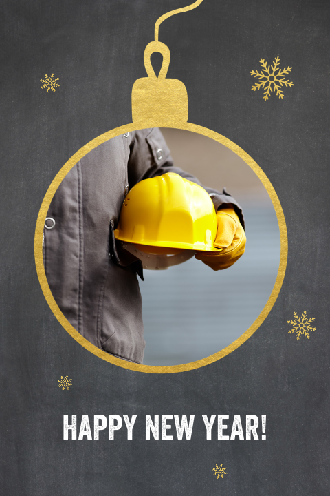 Zwarte kerstkaart met eigen foto in goudlook kerstbal