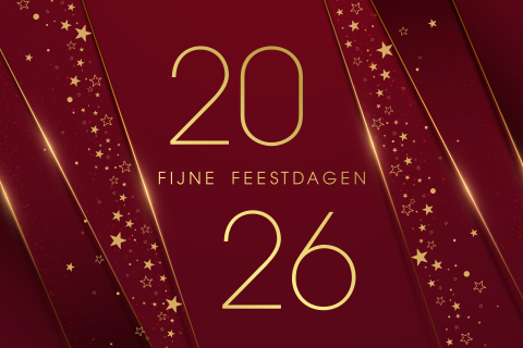 Chique dieprode kerstkaart met 2026 in goudfolie