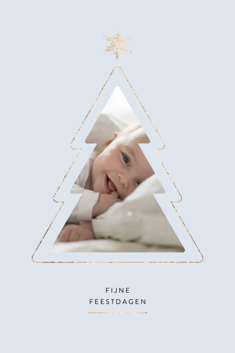 Grafische kerstkaart met baby foto in kerstboom
