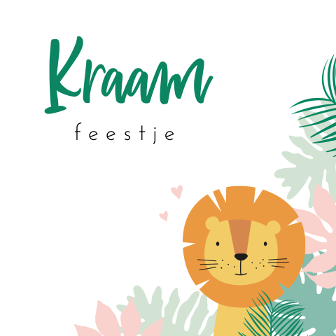 Jungle kraamkaartje meisje leeuw tussen de bladeren