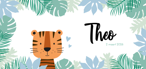 Geboortekaartje jongen met tijger in jungle