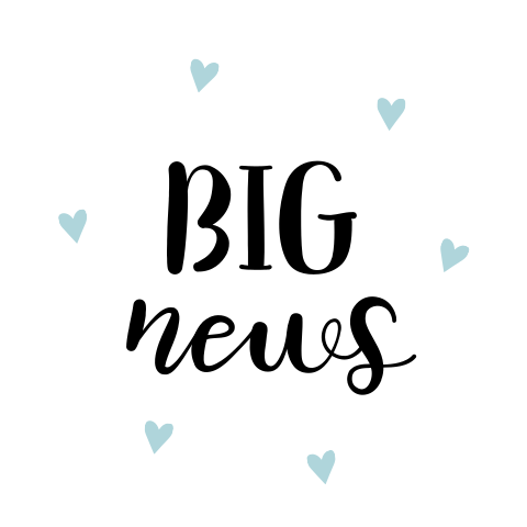 Sluitsticker met Big News en blauwe hartjes