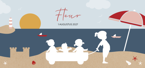 Zomers geboortekaartje 4e kindje op het strand