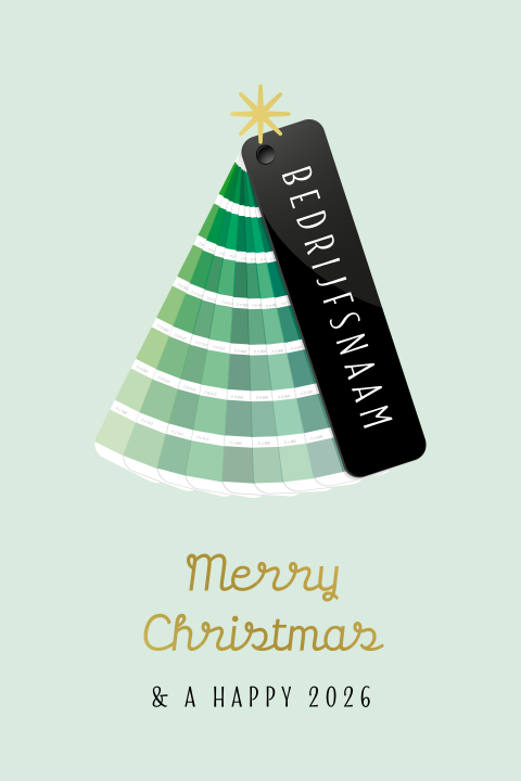 Kerstkaart met groene verfwaaier en goudfolie