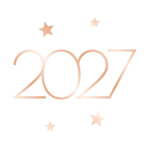 Witte kerstzegel met 2027 in roségoudfolie