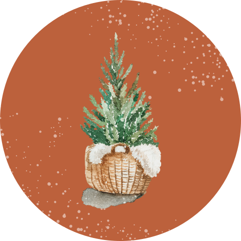Roestbruine kerst sluitsticker met waterverf kerstboompje
