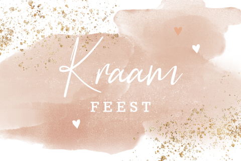 Kraamkaart meisje waterverf met gouden spetters en hartjes