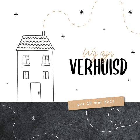 Verhuiskaart met tekening huisje en sterren