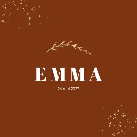 Roestbruin geboortekaartje meisje met gouden takje