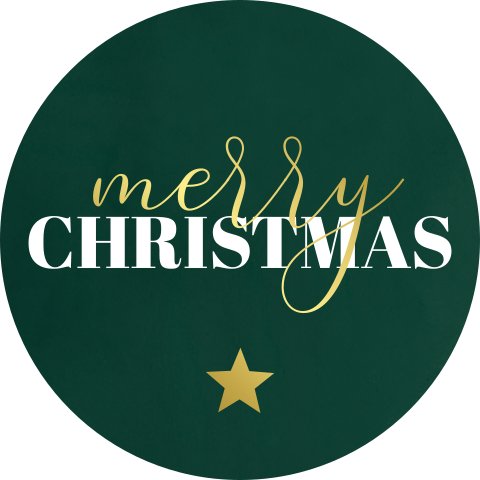 Groene kerstzegel met sierlijke tekst 'Merry Christmas'