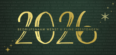 Kerstkaart met 2026 in goudfolie en sterren
