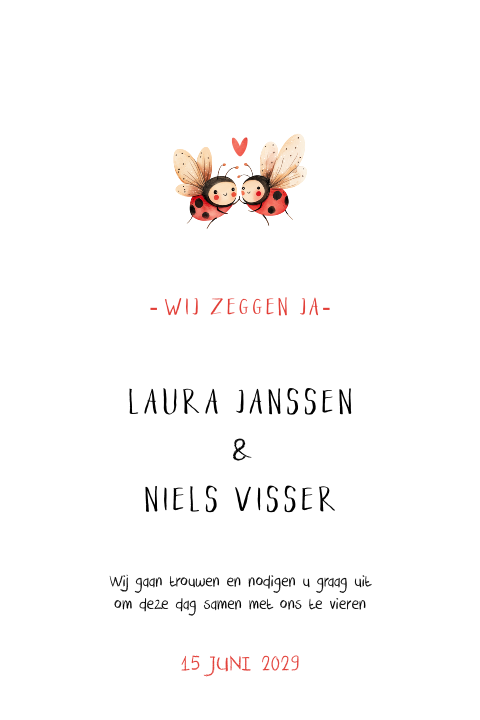 Trouwkaart met verliefde lieveheersbeestjes