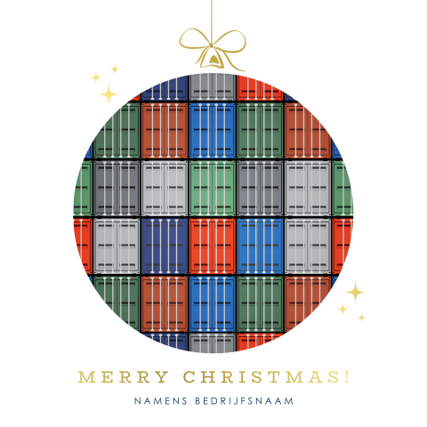Kerstkaart kerstbal met containers