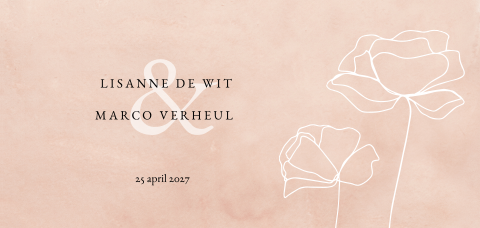 Roze klassieke trouwkaart bloemen met rozen