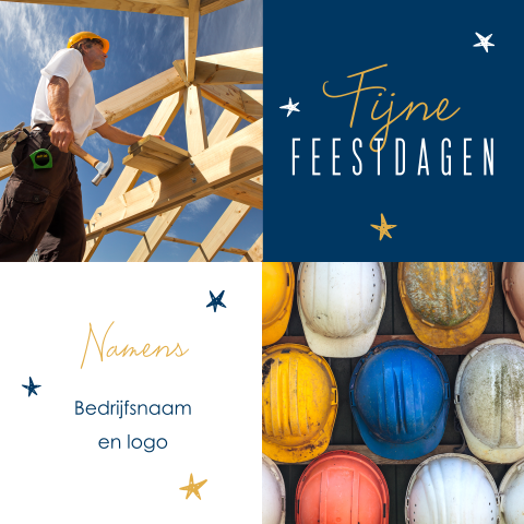 Kerstkaart bouw met foto timmerman en helmen