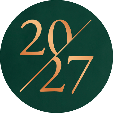 Groene nieuwjaarszegel met 2027 in koperfolie