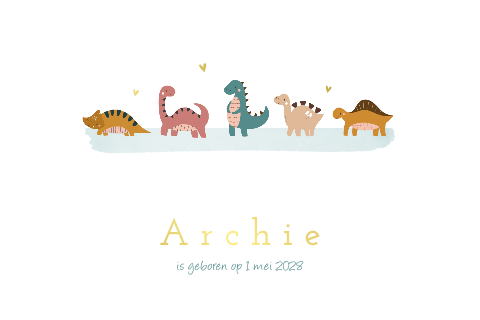 Dino geboortekaartje met goudfolie