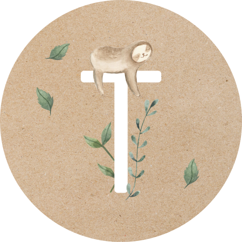 Sluitsticker met initiaal en waterverf luiaard