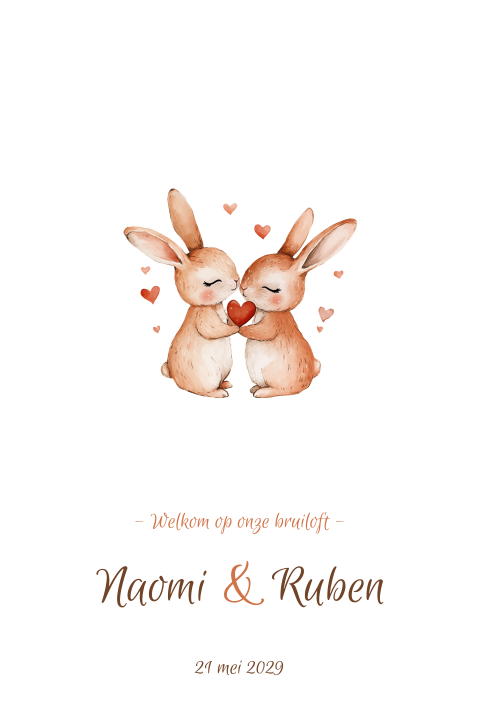 Trouwkaart met twee verliefde konijntjes